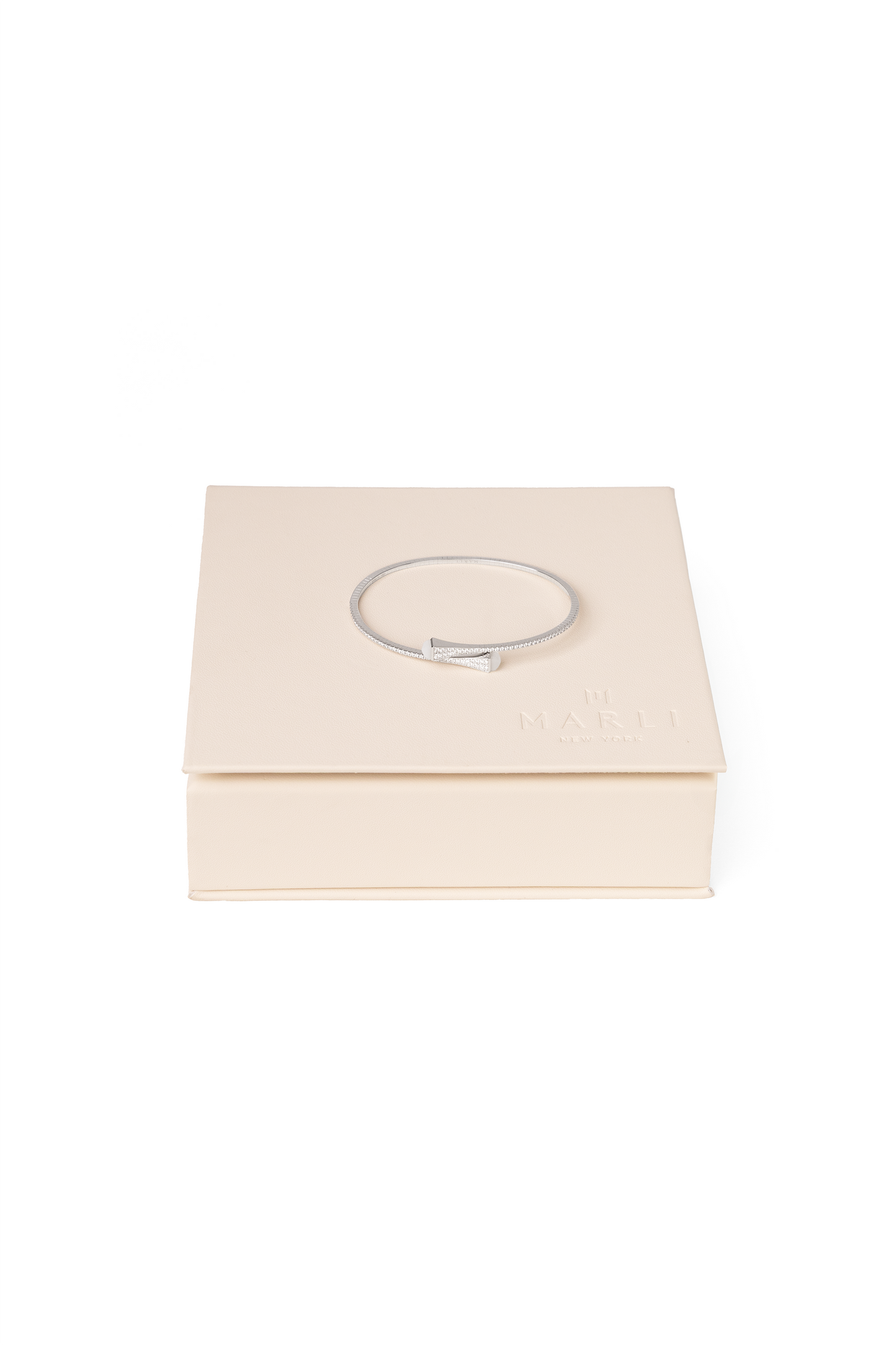 Marli Cleo White Gold Diamond/White Moon Stone Slim Slip-On Bracelet