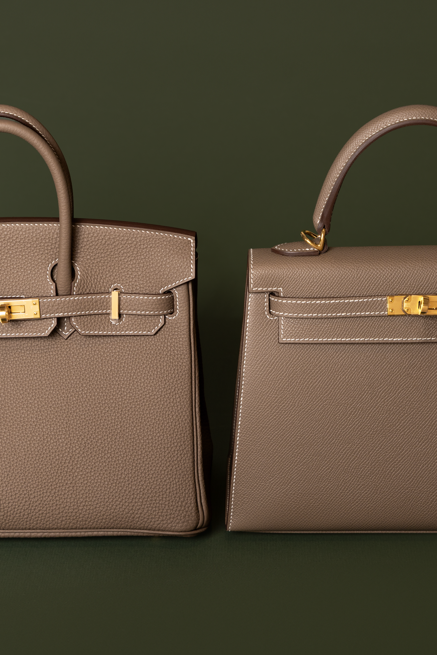 Hermès Kelly 25 Epsom & Birkin 25 Togo in Etoupe GHW