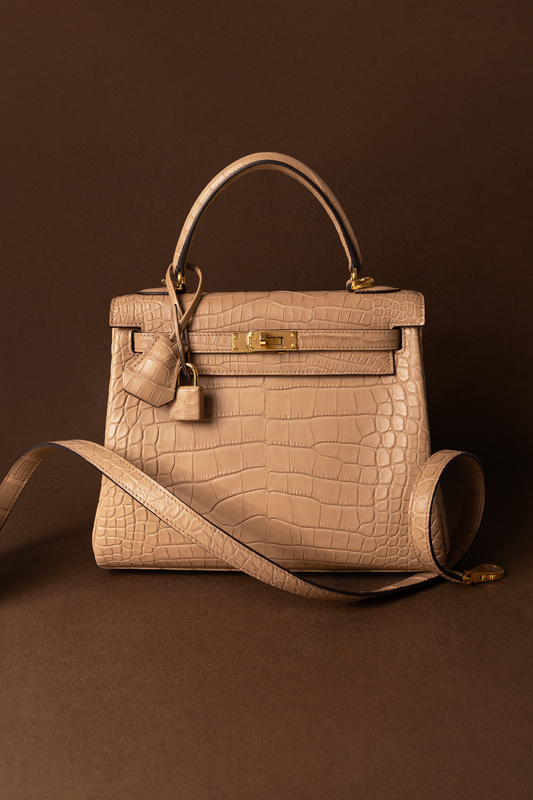 Hermès Kelly 25 Matte Alligator Chai GHW