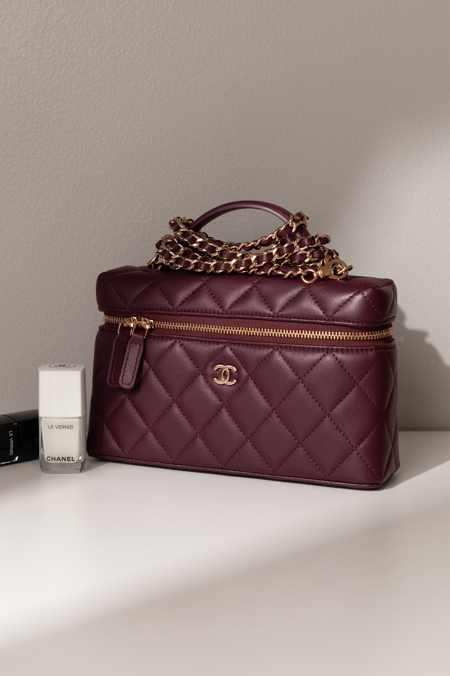 Chanel Vanity Case with Chain in Burgundy