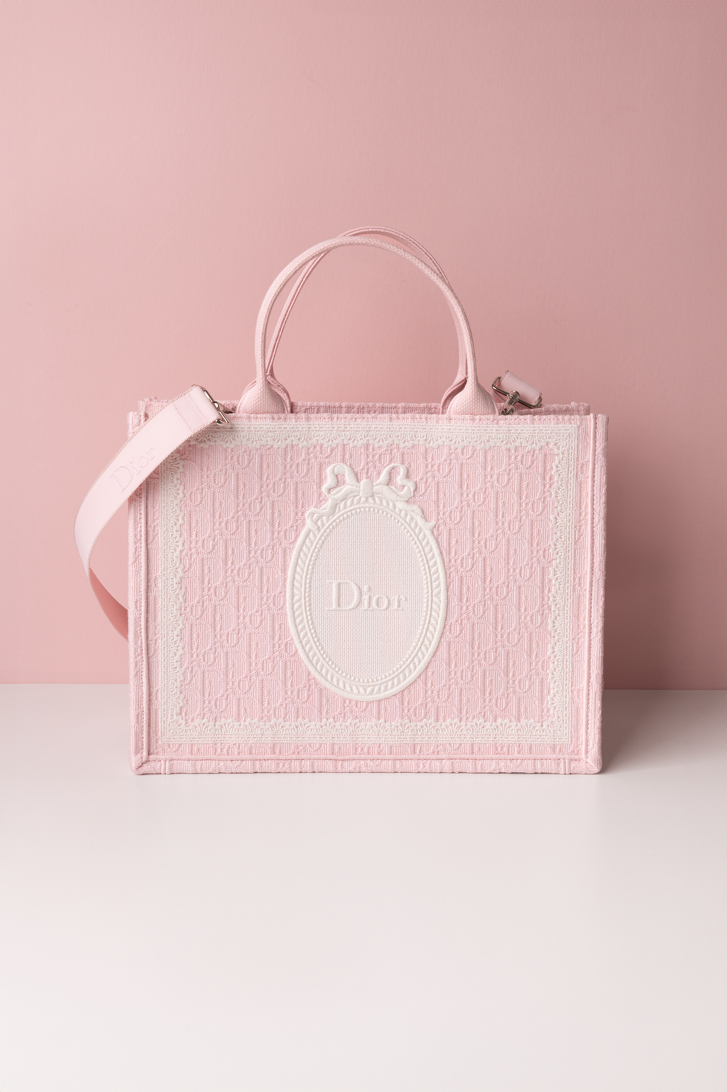 Dior Book Tote in Pink/White