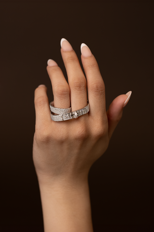 Hermès Kelly Gavroche Double White Gold Diamond Ring