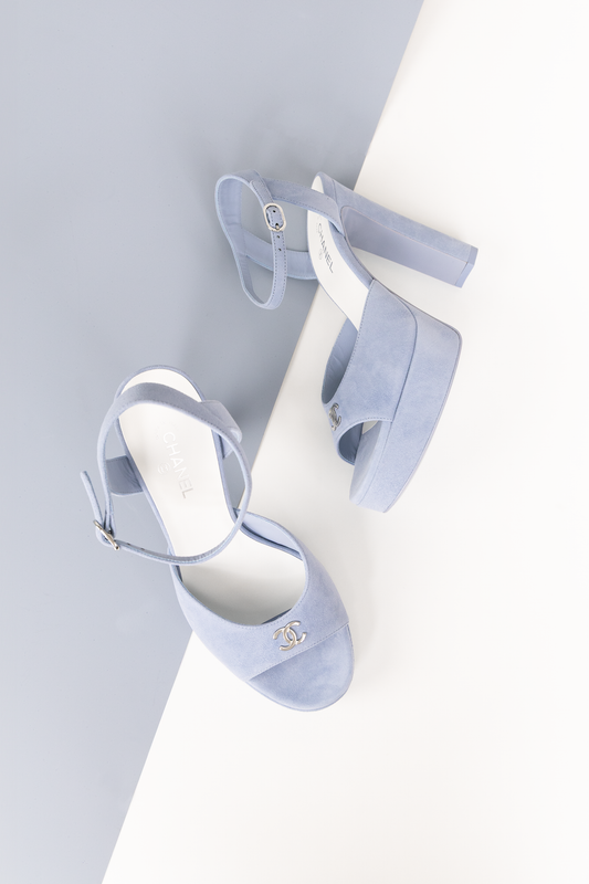 Chanel Light Blue Suede Sandals