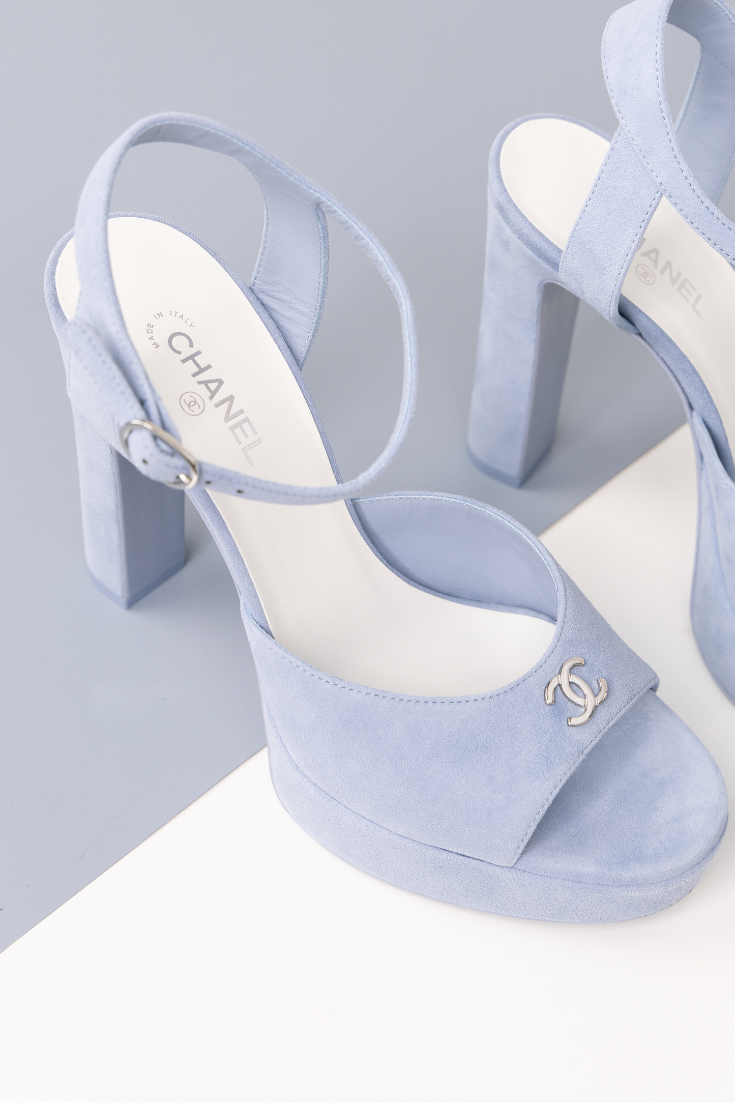 Chanel Light Blue Suede Sandals