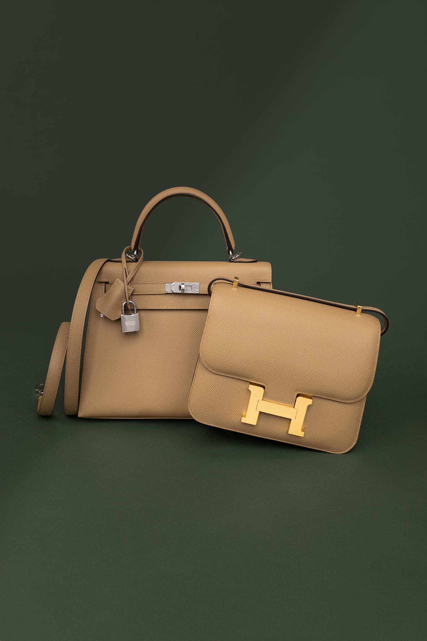 Hermès Kelly 25 Epsom Poussiere PHW & Constance 18 Epsom Poussiere GHW