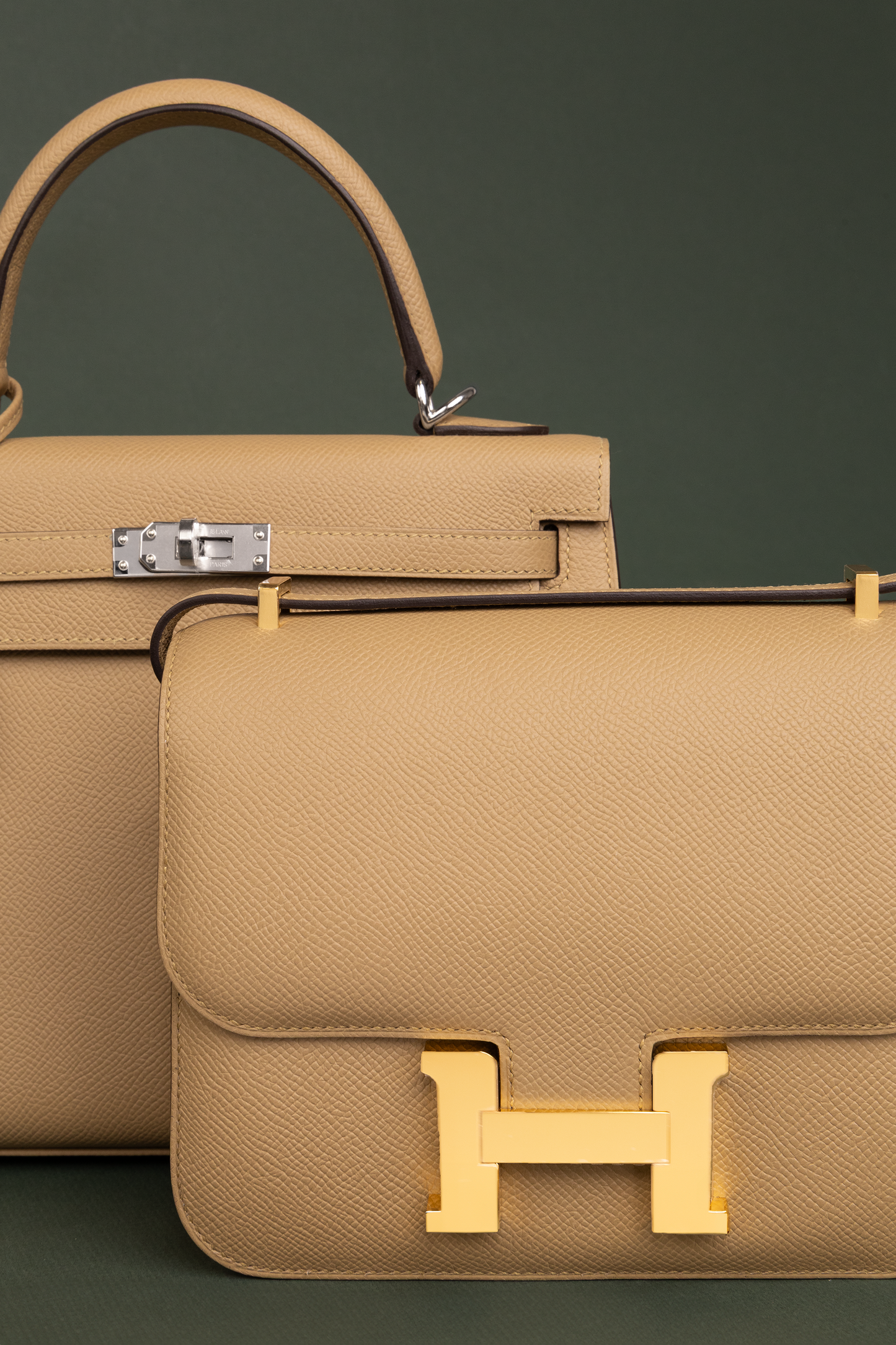 Hermès Kelly 25 Epsom Poussiere PHW & Constance 18 Epsom Poussiere GHW