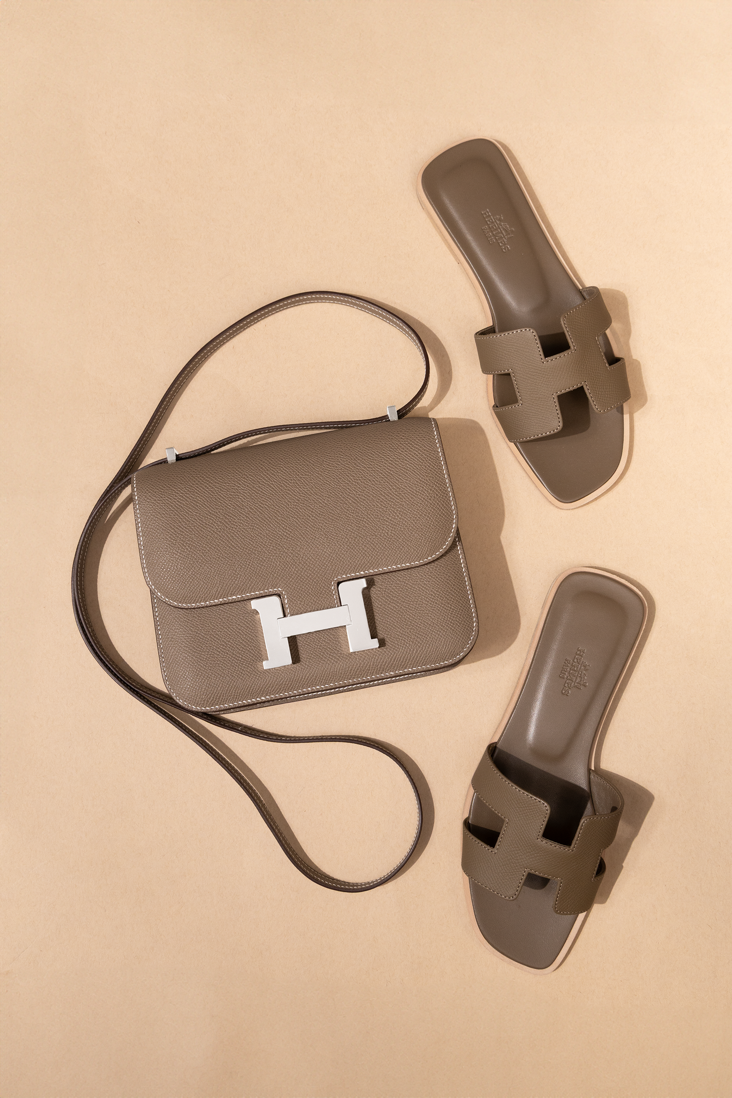 Hermès Constance 18 Epsom & Oran Sandals in Etoupe