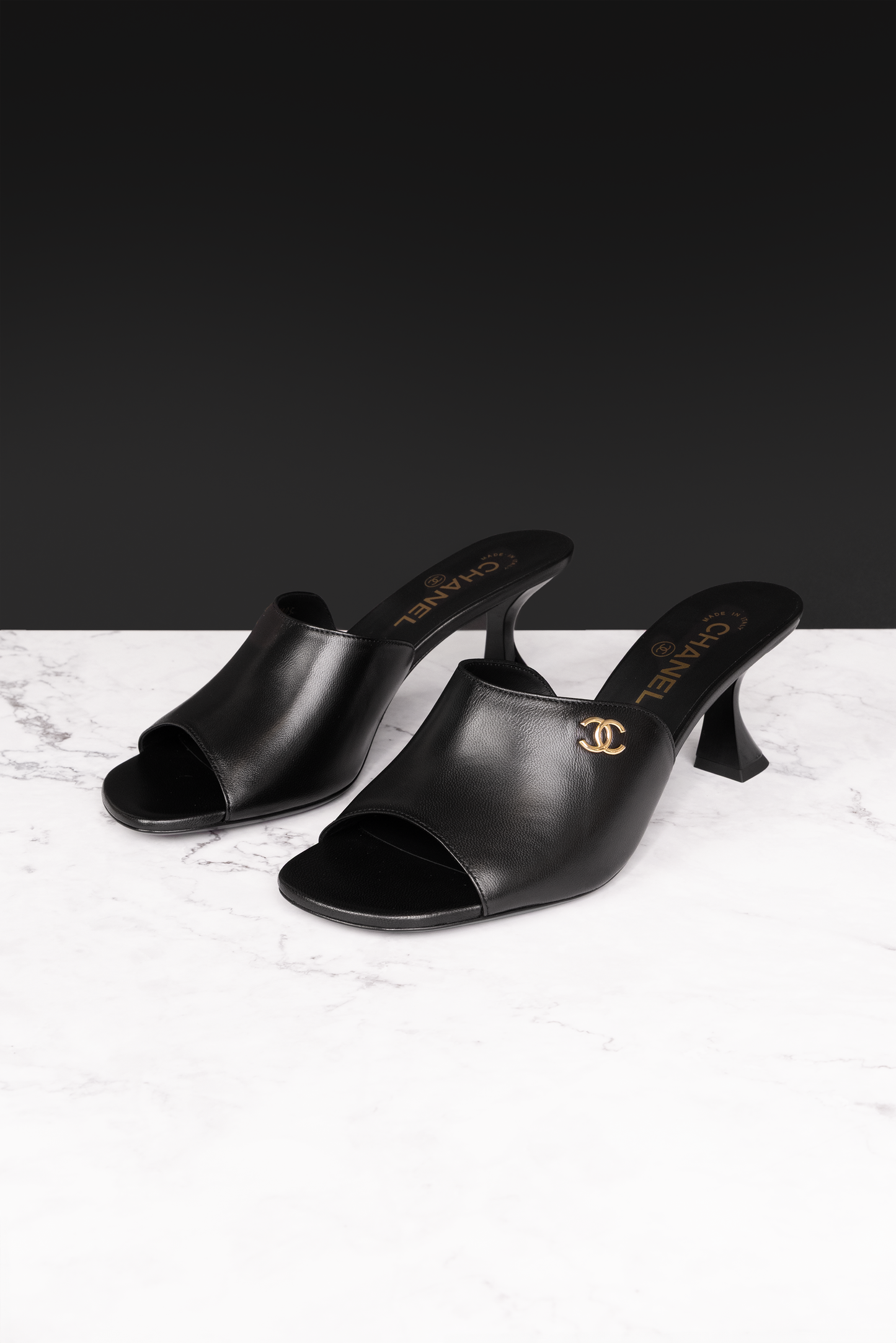 Chanel Black Leather Mules