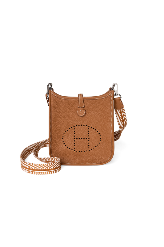 Hermès Mini Evelyne Clemence Gold with Fabric Strap