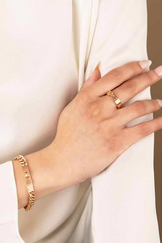 Hermès Kelly Rose Gold Diamond Ring & Kelly Gourmette Rose Gold Diamond Bracelet