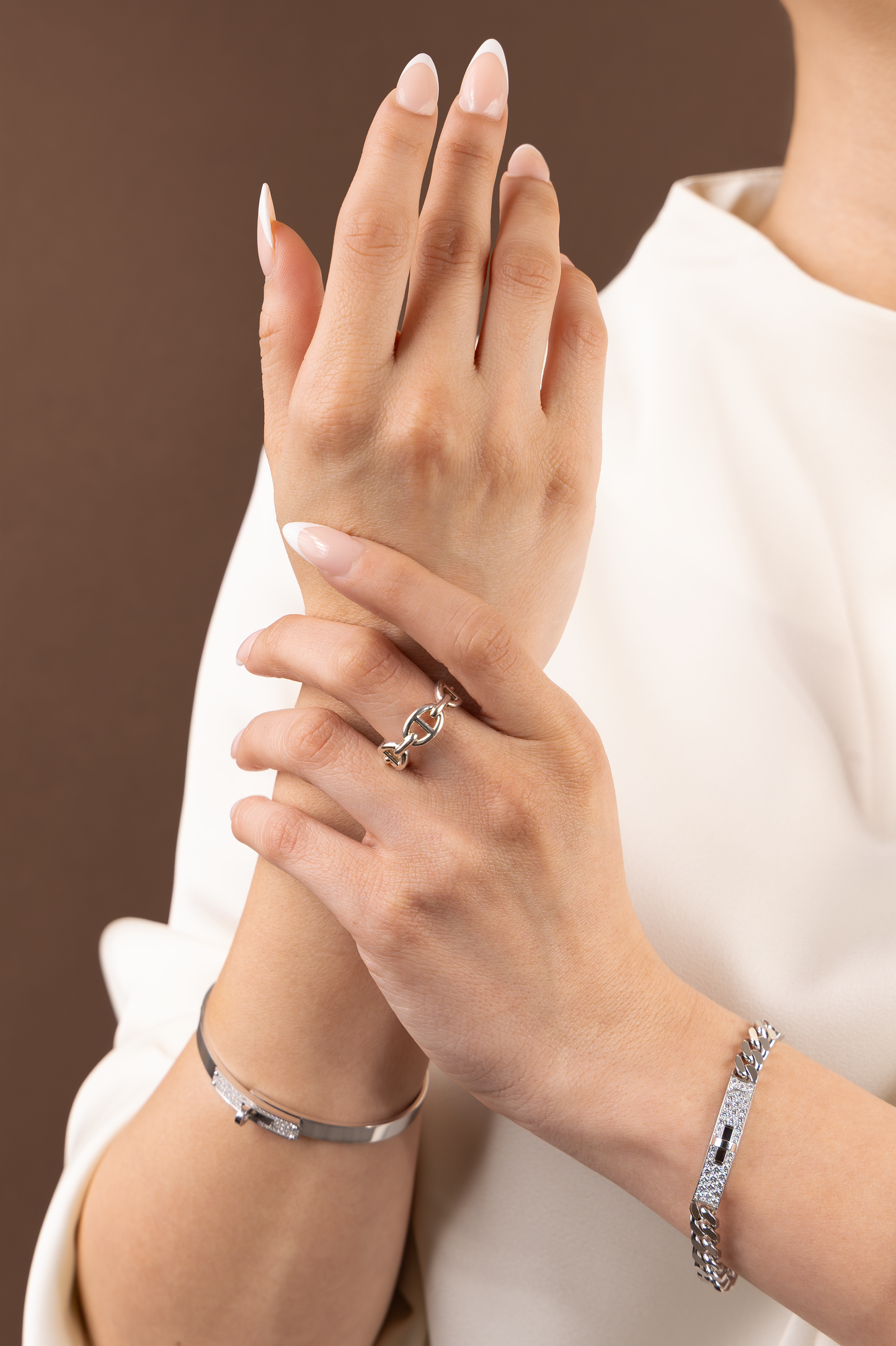 Hermès Chaine D'ancre Ring, Kelly Lock White Gold Diamond Bracelet, & Kelly Gourmette White Gold Diamond Bracelet