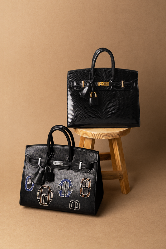 Hermès Birkin 20 Sellier Lizard Black GHW & Birkin 20 Chevre "Bouclerie Moderne" Black PHW