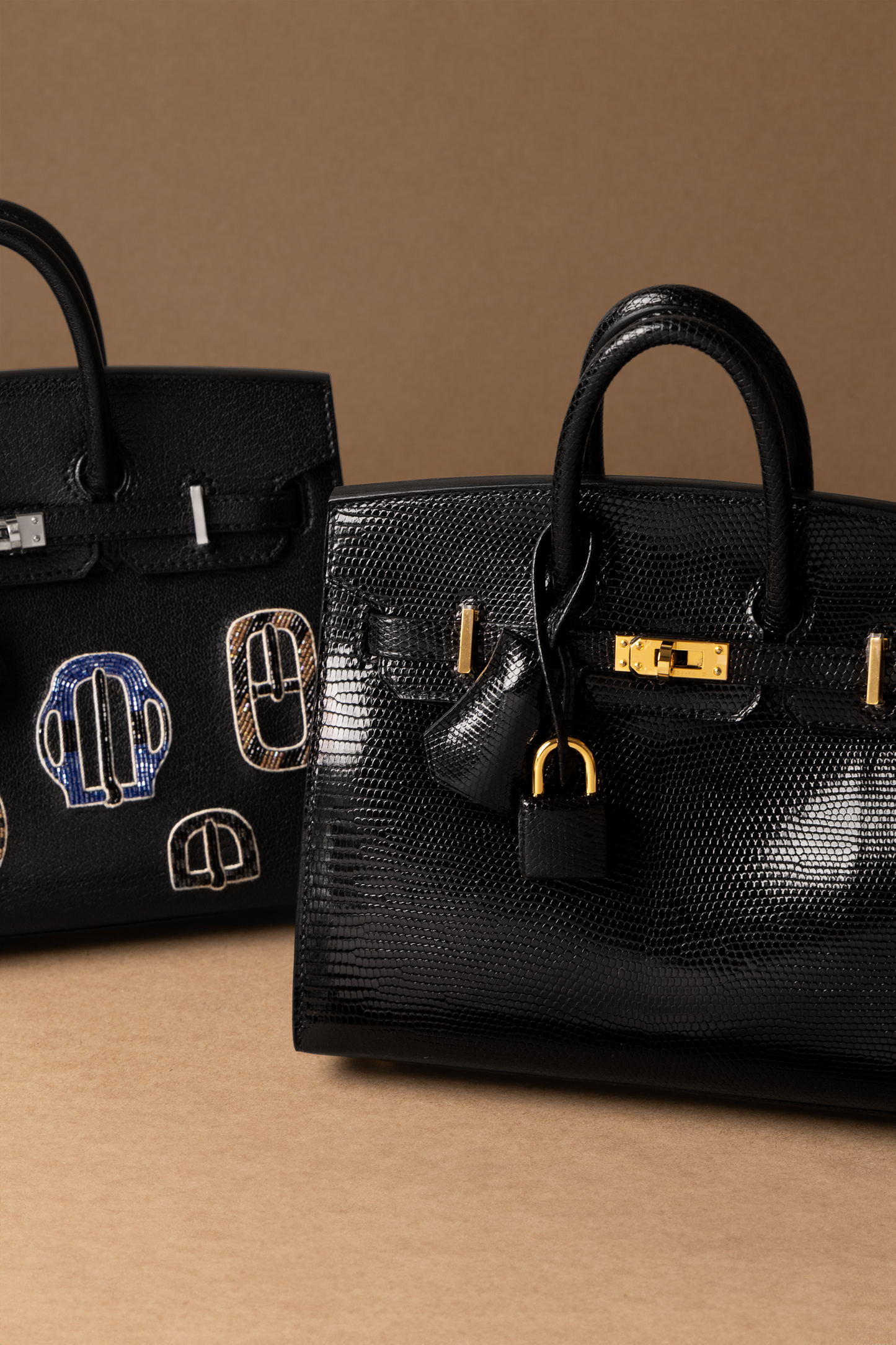 Hermès Birkin 20 Sellier Lizard Black GHW & Birkin 20 Chevre "Bouclerie Moderne" Black PHW