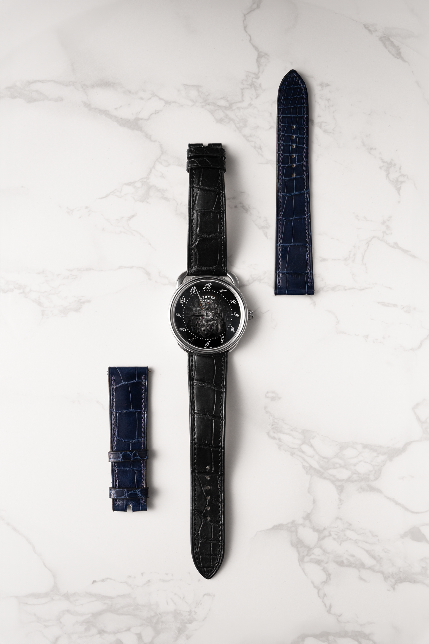 Hermès Arceau Squelette Watch 40mm with Black & Blue Alligator Strap