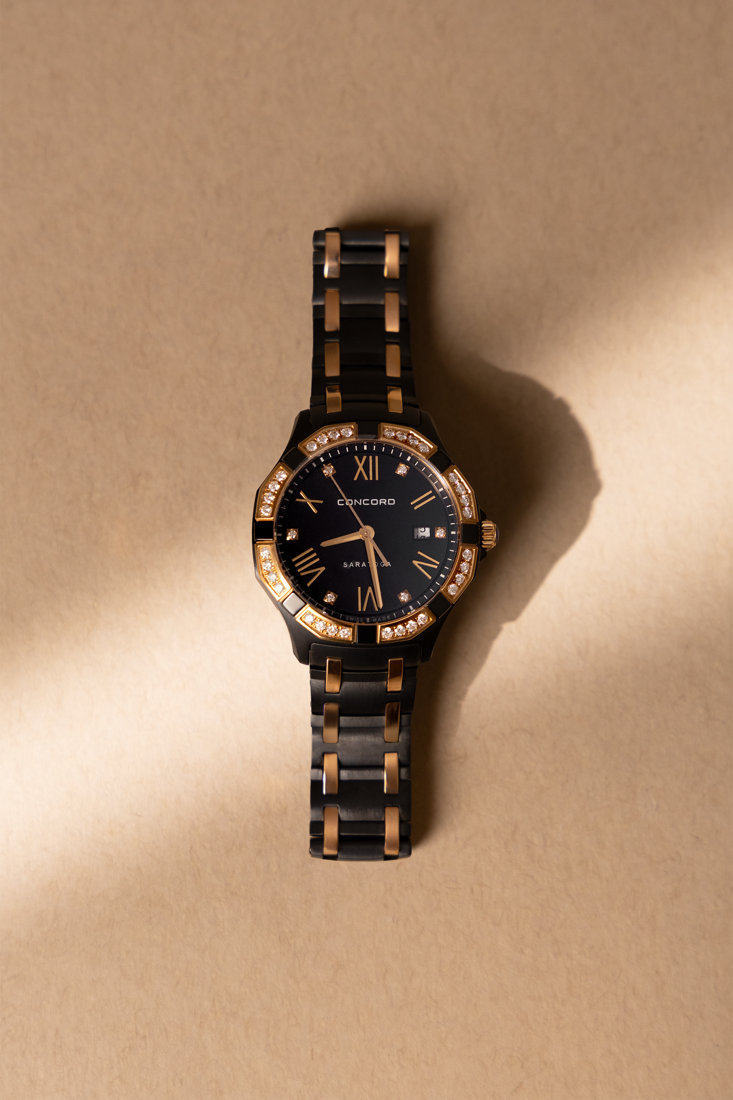 Concord Saratoga Black Diamond Rose Gold Stainless Steel Watch 31mm