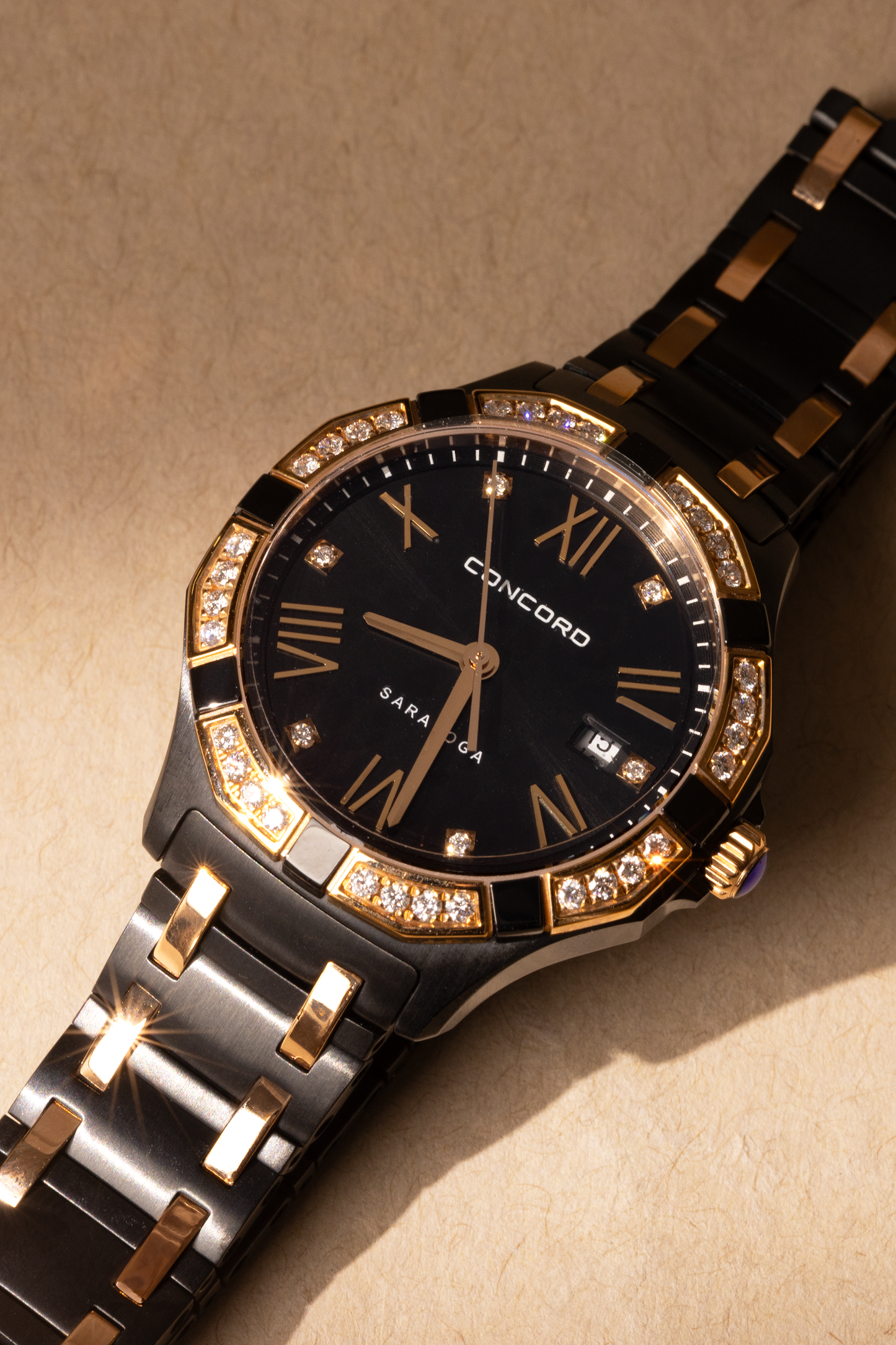 Concord Saratoga Black Diamond Rose Gold Stainless Steel Watch 31mm
