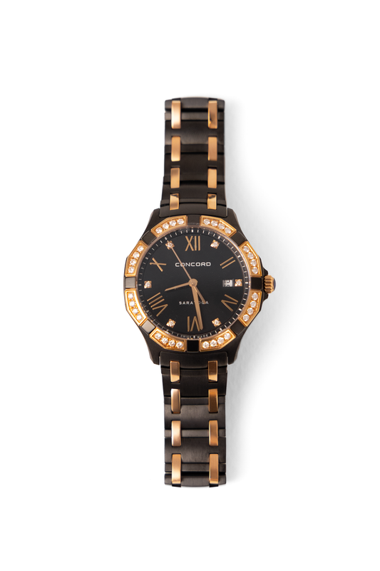 Concord Saratoga Black Diamond Rose Gold Stainless Steel Watch 31mm