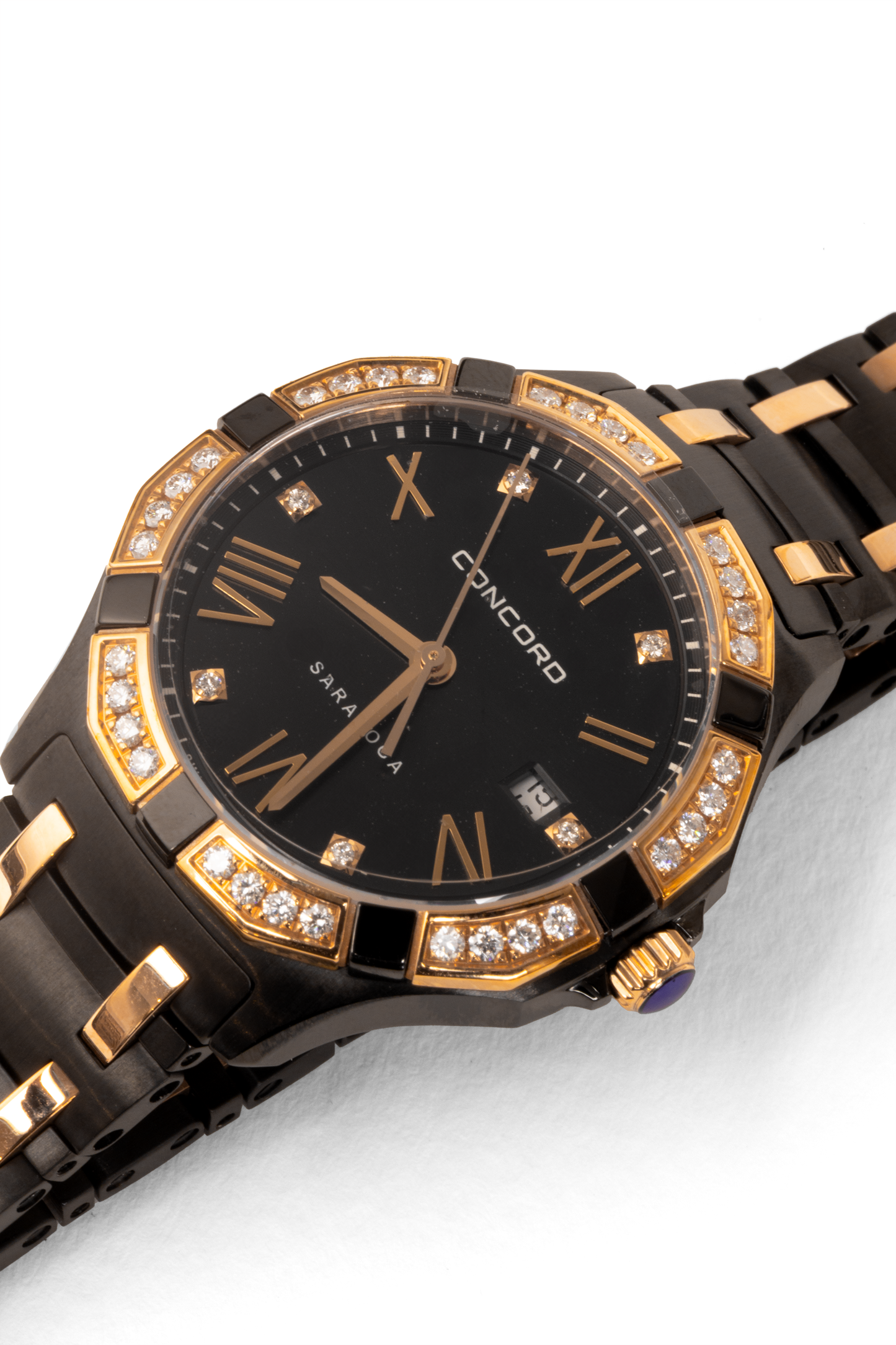 Concord Saratoga Black Diamond Rose Gold Stainless Steel Watch 31mm