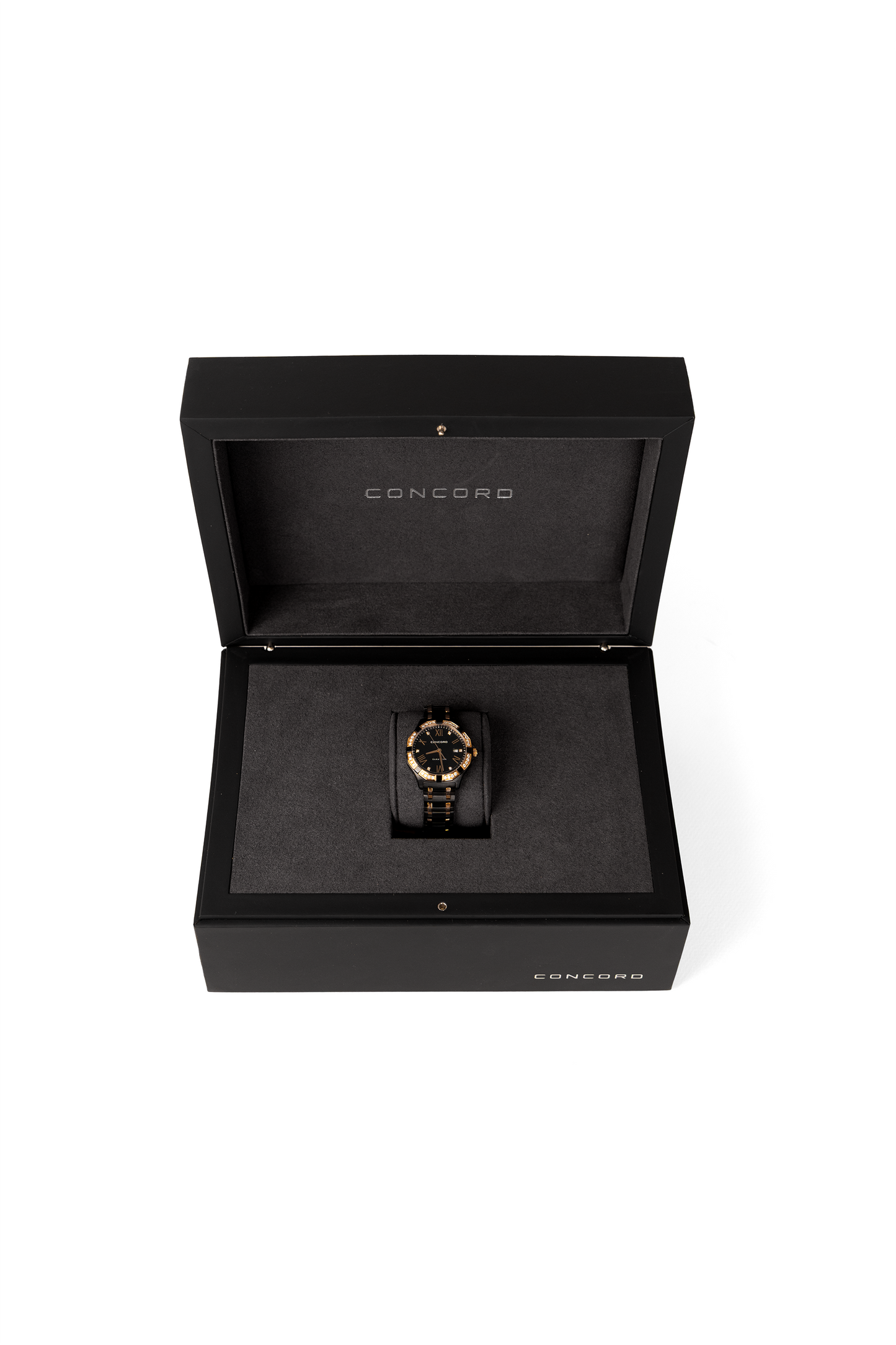 Concord Saratoga Black Diamond Rose Gold Stainless Steel Watch 31mm