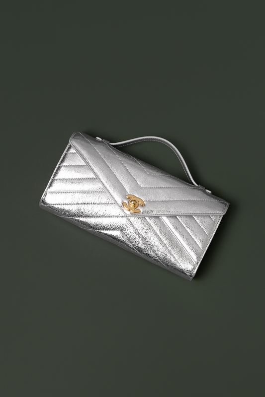 Chanel Silver Metallic Clutch
