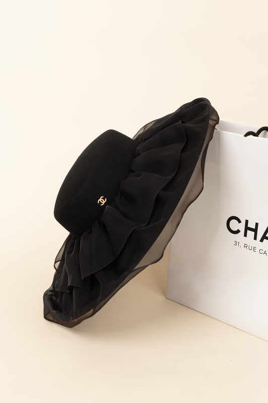 Chanel Black Felt & Silk Muslin Hat
