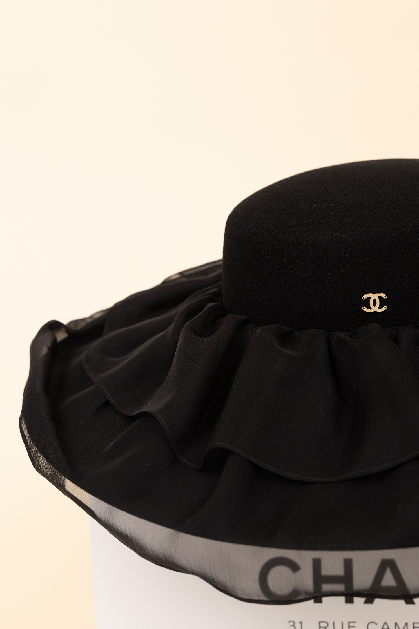 Chanel Black Felt & Silk Muslin Hat