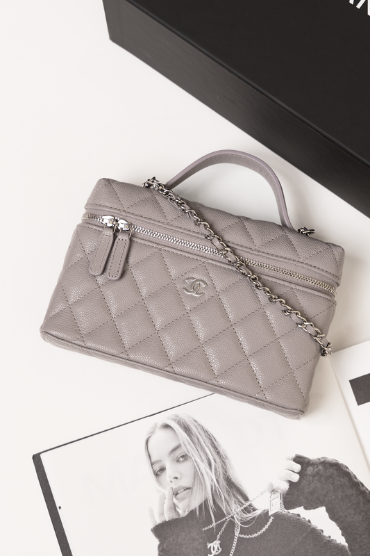 Chanel Vanity Case with Chain in Light Grey