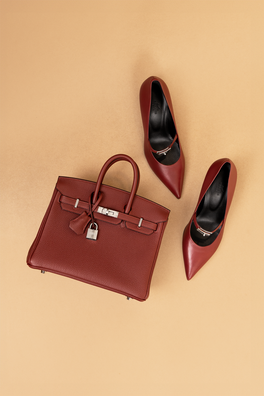 Hermès Birkin 25 Togo Rouge H PHW & Majeste 60 Nappa Pumps in Rouge H