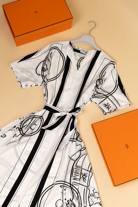 Hermès "Ex-Libris a Main Levee" Silk Caftan