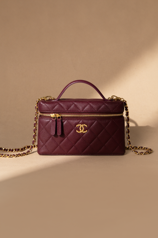 Chanel Vanity Case with Chain in Burgundy