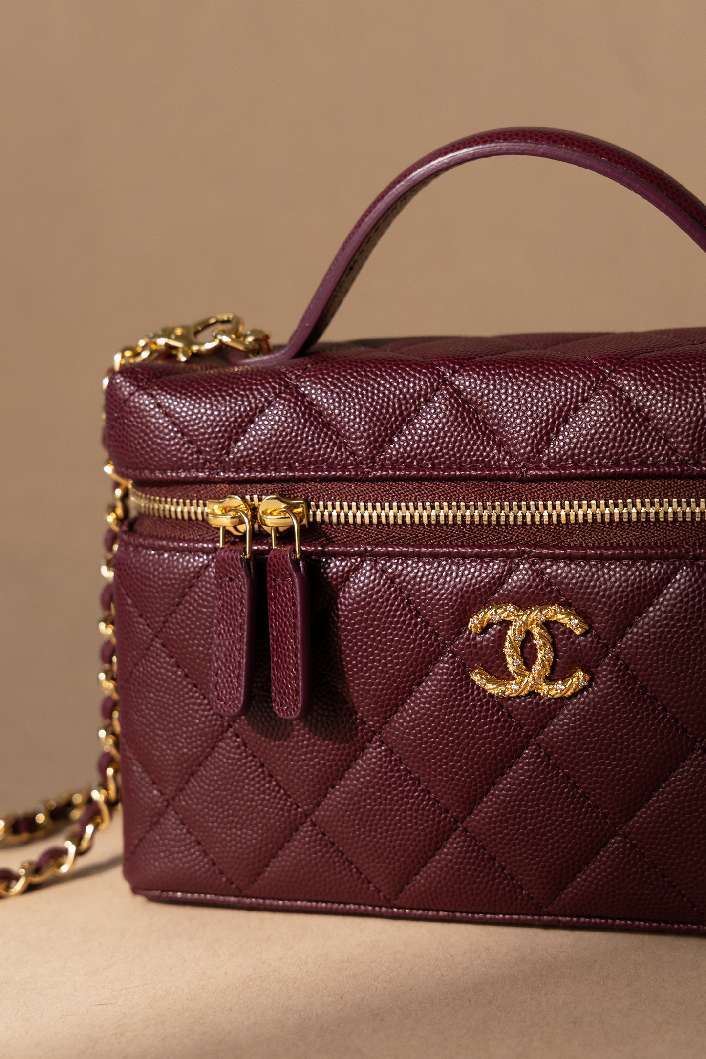 Chanel Vanity Case with Chain in Burgundy