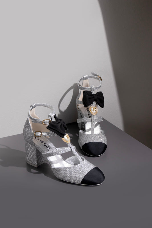 Chanel Sandals Silver Metallic Leather Cap Toe