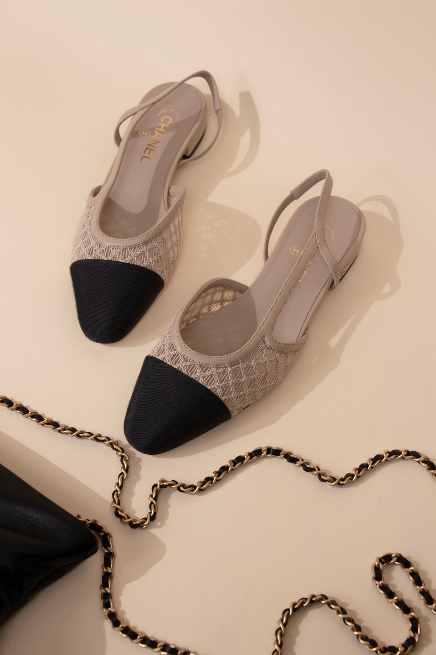 Chanel Beige Mesh Slingbacks