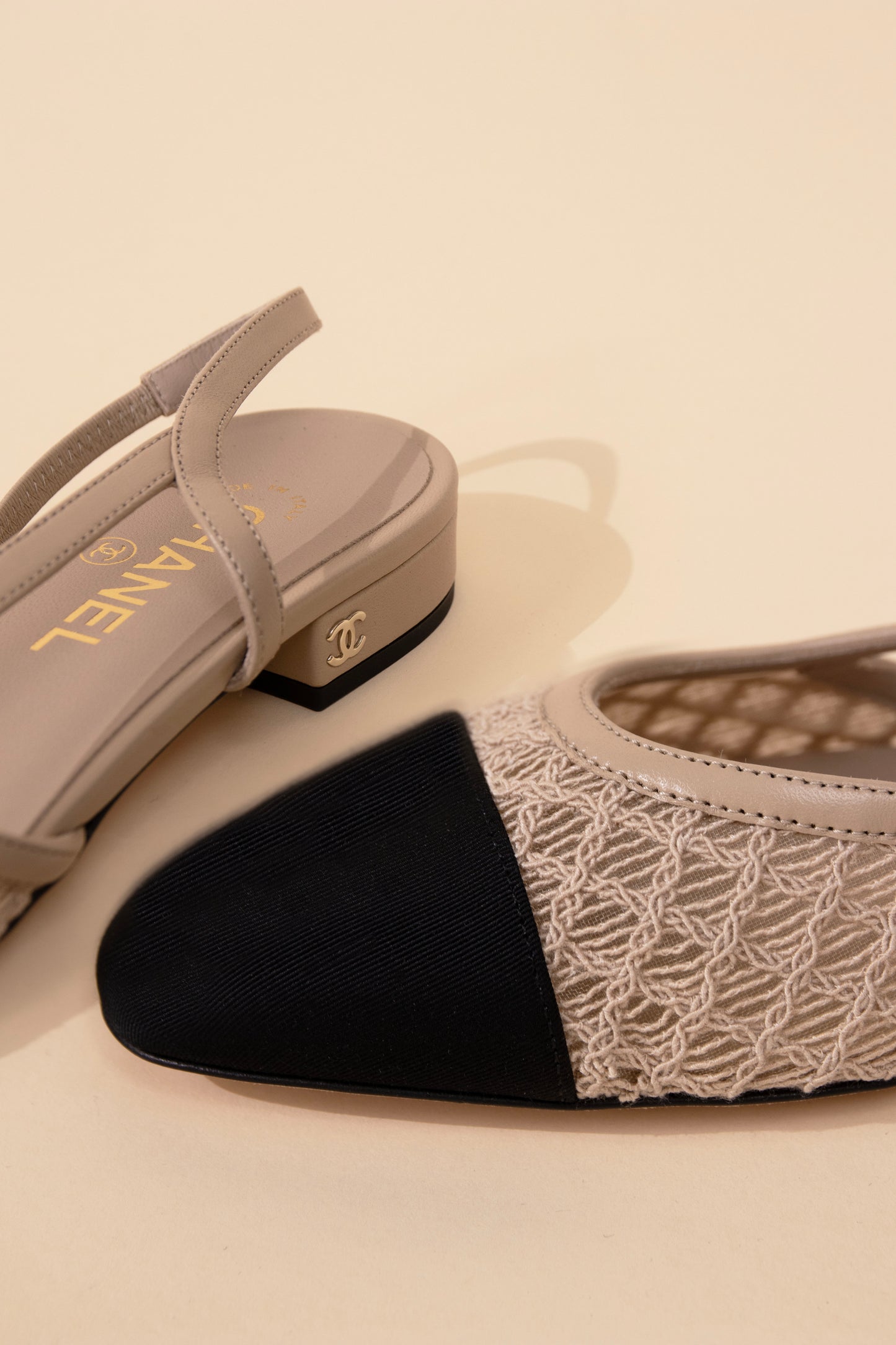 Chanel Beige Mesh Slingbacks