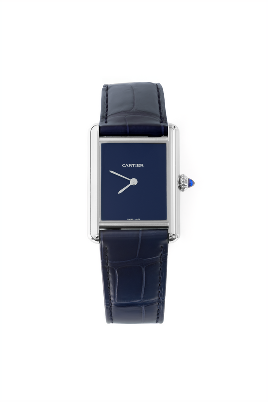 Cartier Limited Edition Tank Watch in Blue Alligator Strap
