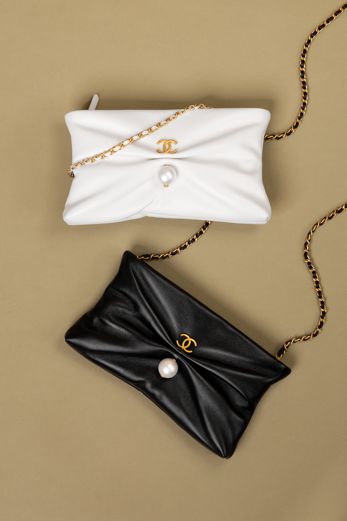Chanel White & Black Pearl Clutch