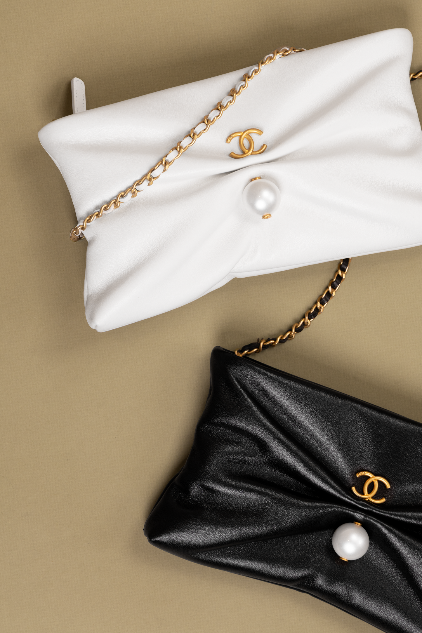 Chanel White & Black Pearl Clutch
