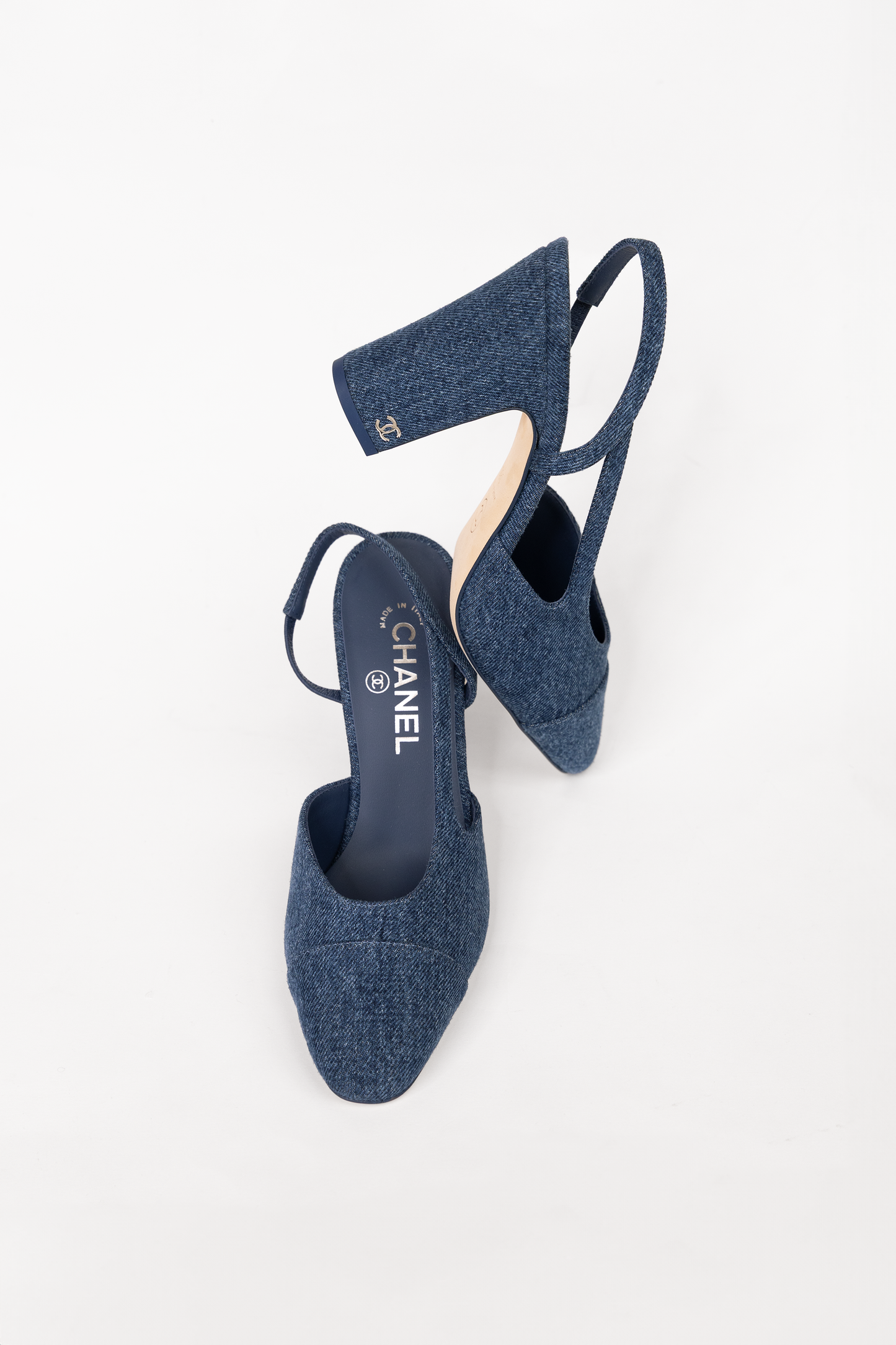 Chanel Slingbacks in Blue Denim