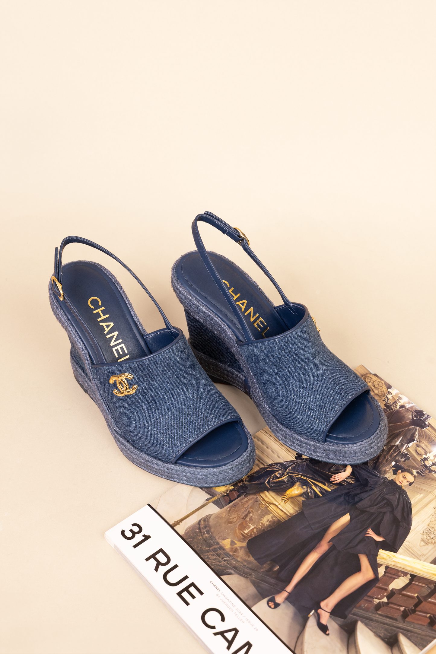 Chanel Blue Denim Wedges