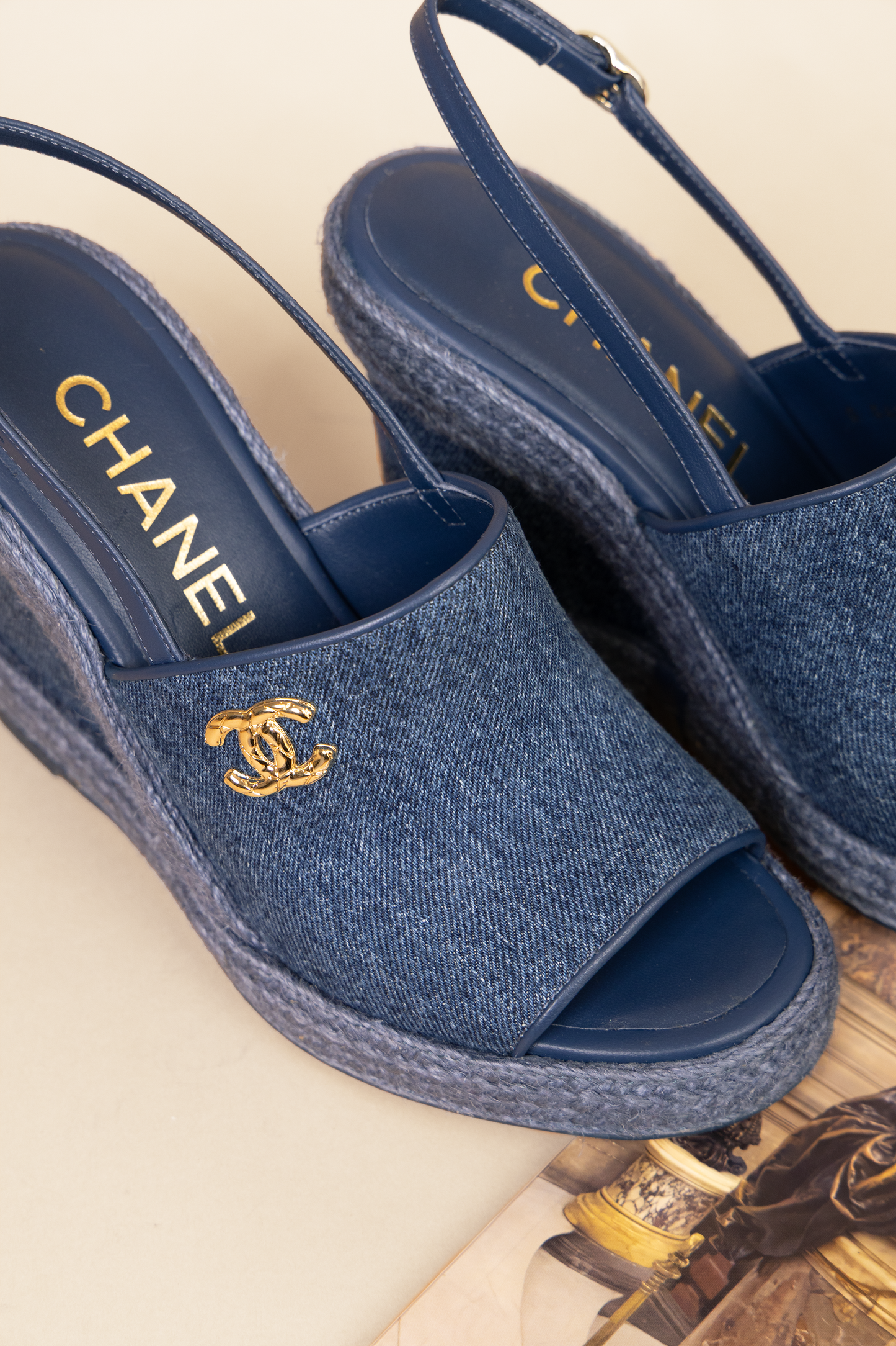 Chanel Blue Denim Wedges