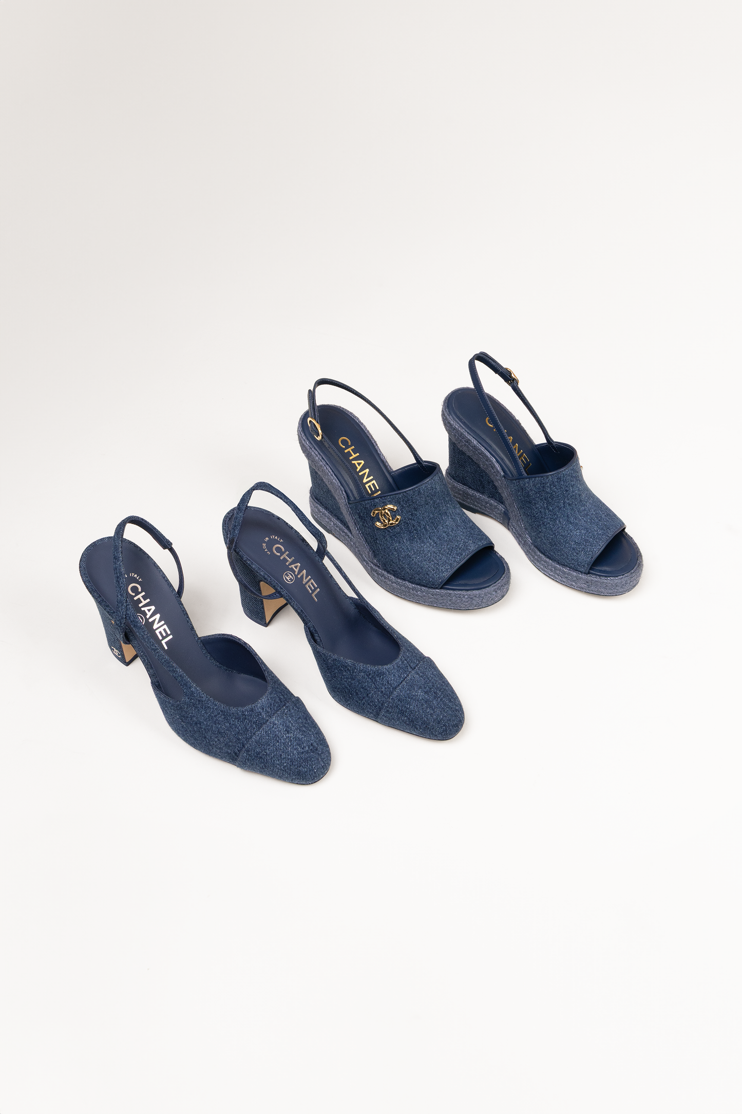 Chanel Blue Denim Slingbacks & Wedges