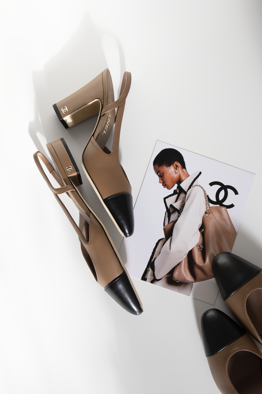 Chanel Beige/Black Slingbacks
