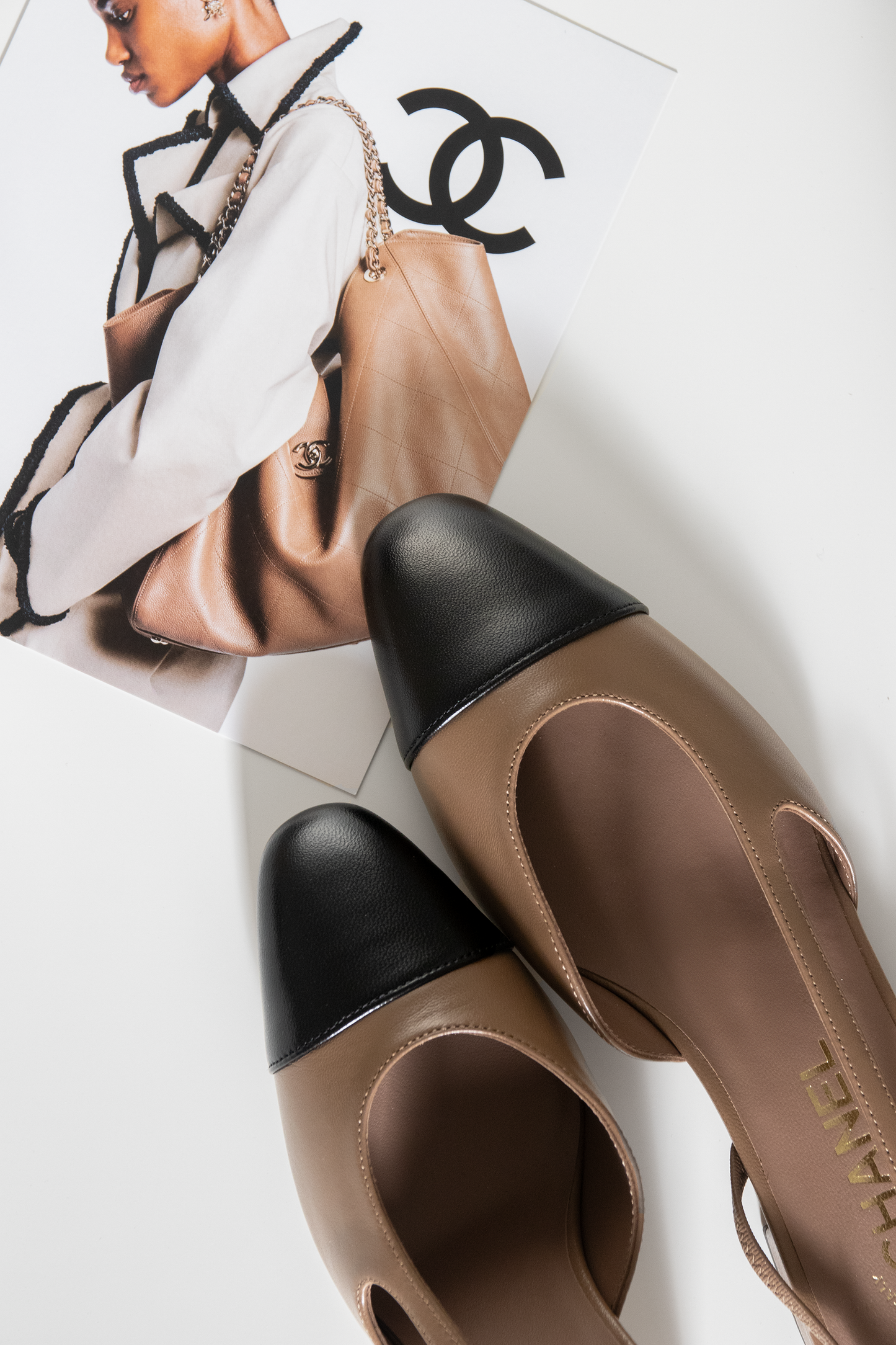 Chanel Beige/Black Slingbacks