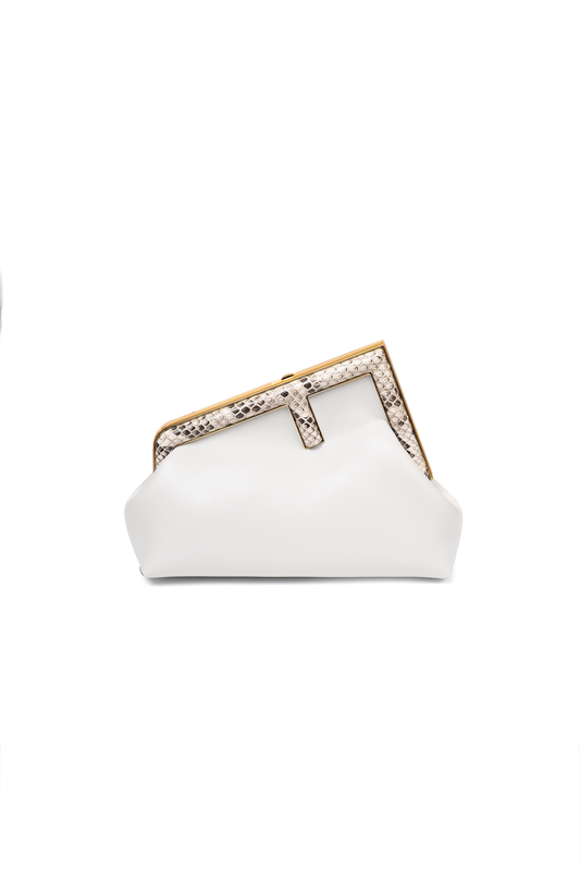 Fendi First Small White Leather Bag with Python Trim