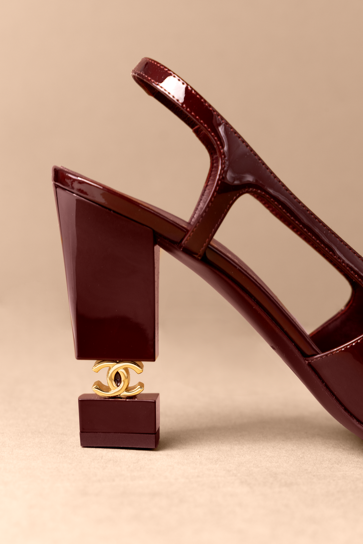 Chanel Patent Calfskin Slingbacks in Burgundy