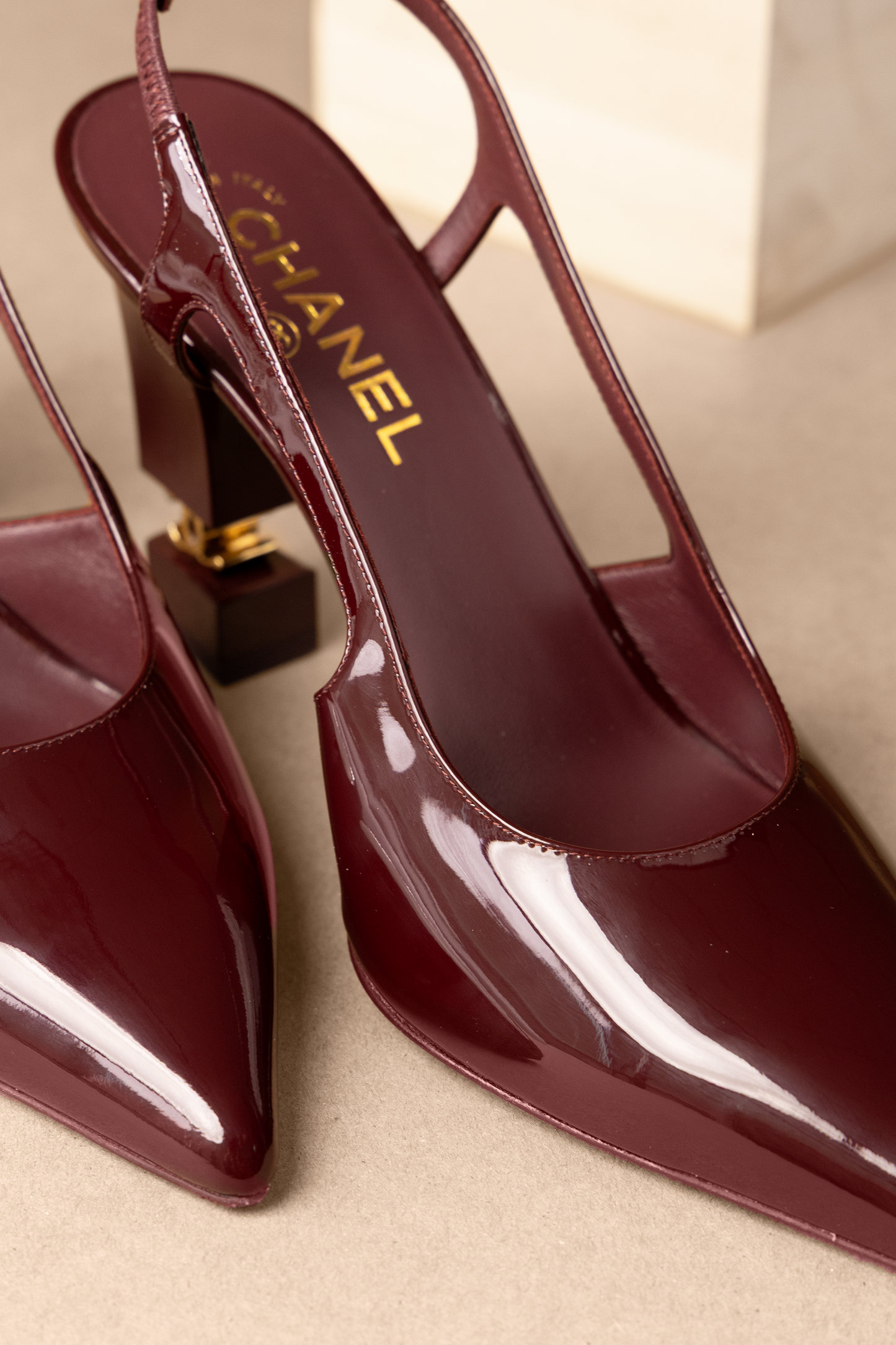 Chanel Patent Calfskin Slingbacks in Burgundy