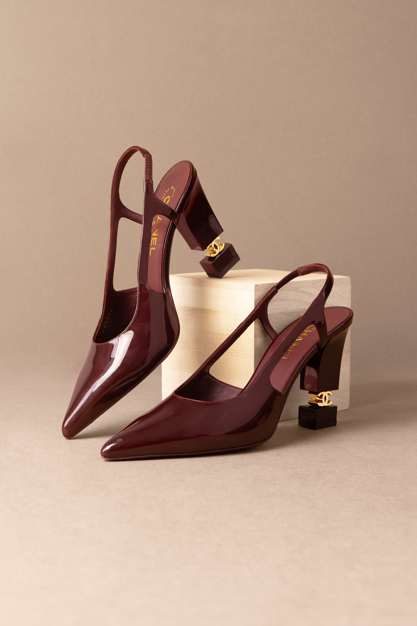 Chanel Patent Calfskin Slingbacks in Burgundy