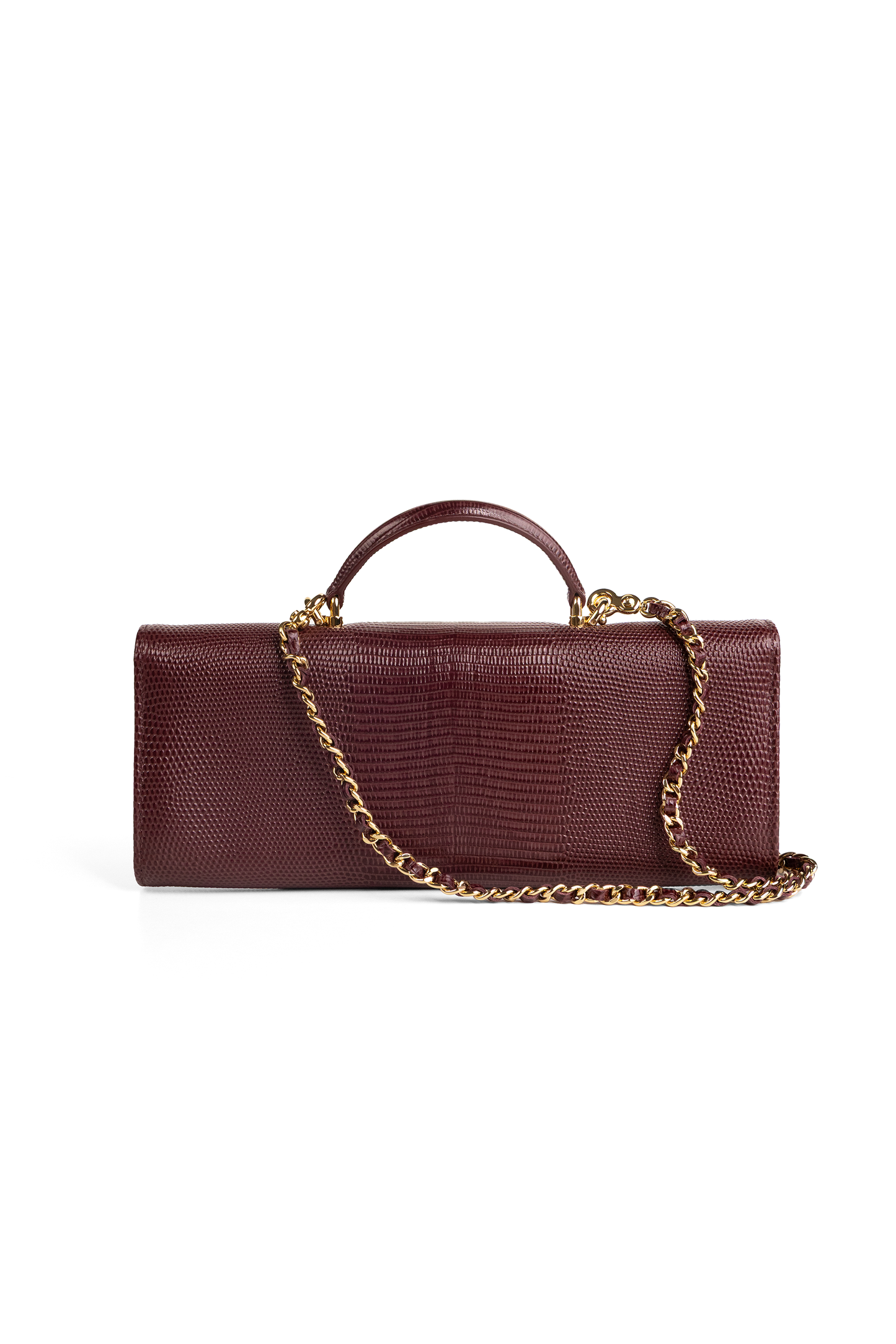 Chanel Clutch with Top Handle & Chain in Burgundy Lizard