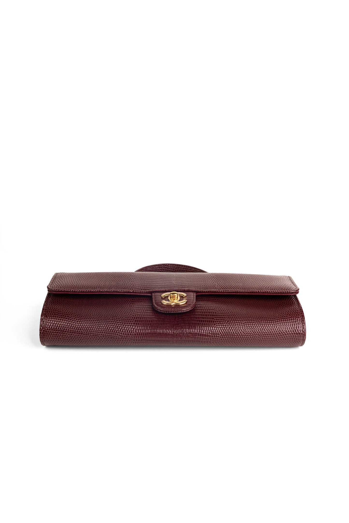 Chanel Clutch with Top Handle & Chain in Burgundy Lizard