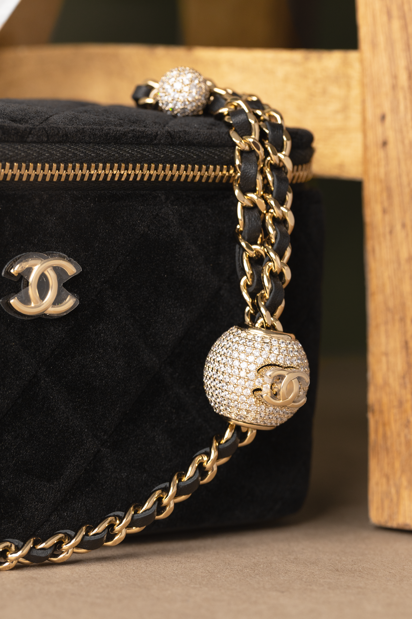 Chanel Suede Vanity with Adjustable Chain in Black